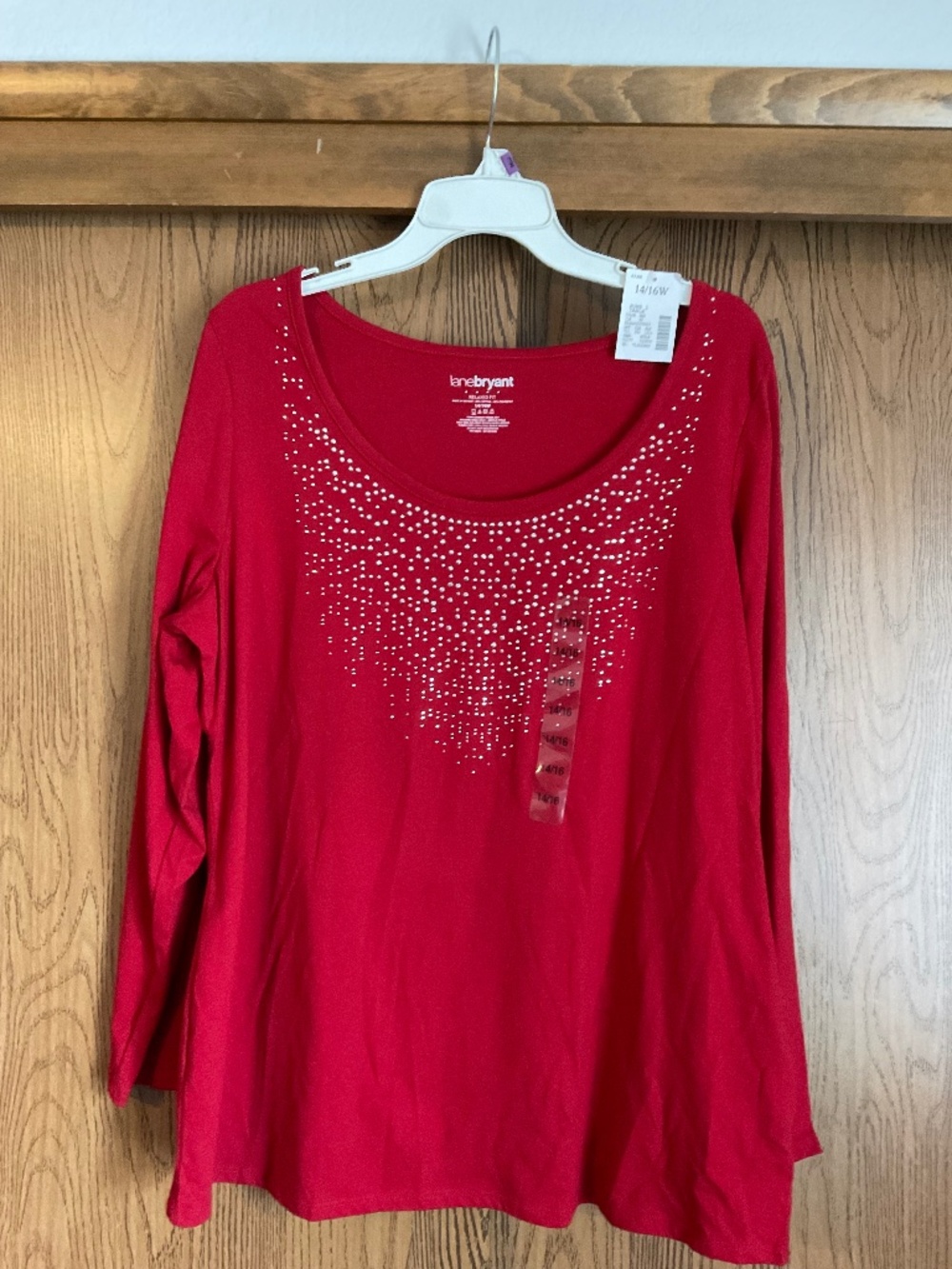 NWT Red round neck long sleeve bling Lane Bryant shirt sz 14/16W